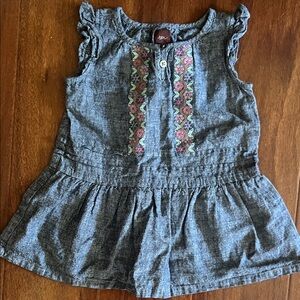 Tea Collection Chambray Dress with Floral Embroidery